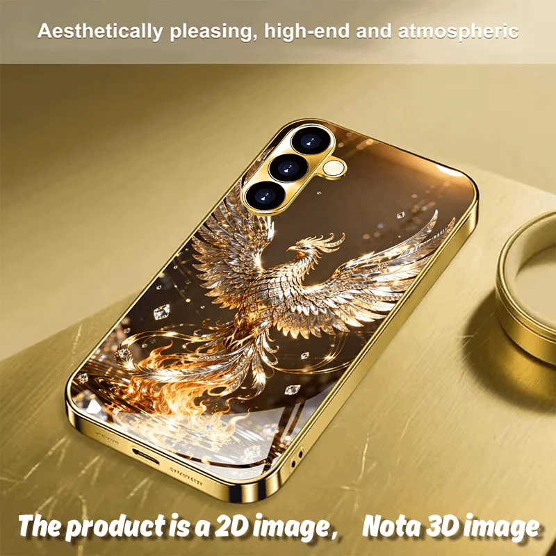 Phone Case Luxury Golden Phoenix s26 ultra case s25 ultra Glass phone case for Samsung Galaxy S26 25 24 23 22 21 FE Ultra Plus