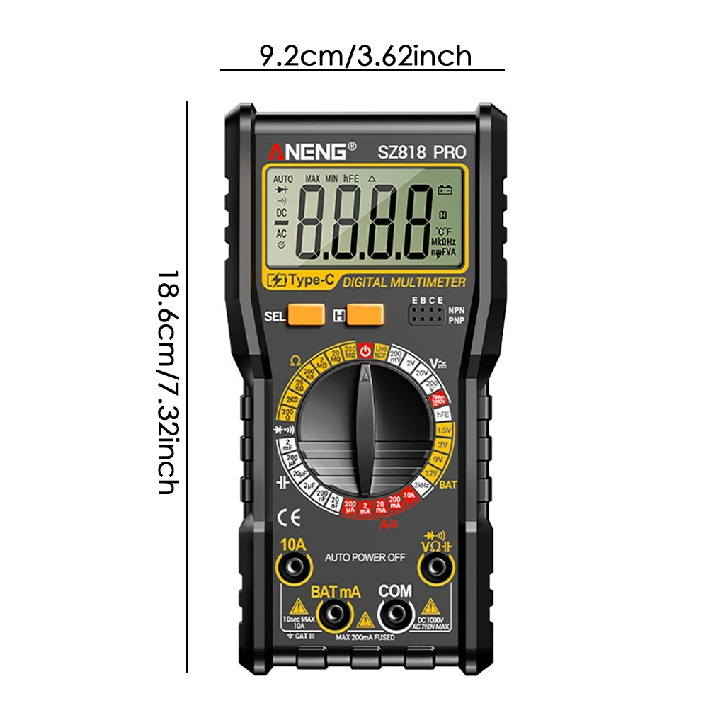 ANENG SZ818 1999 Digitalmultimeter AC/DC Spannung Strom Widerstand Hochpräzises Professionelles Elektrisches Prüfgerät – Detail 3
