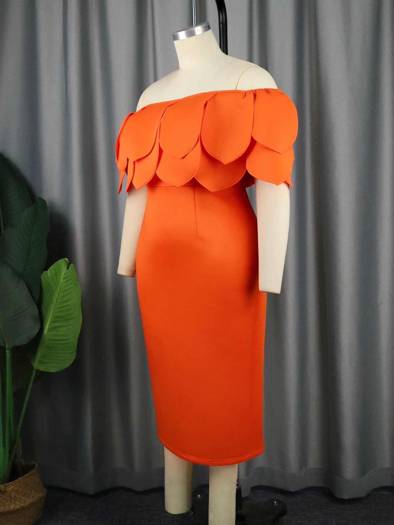 ONTINVA Off Shoulder Dress Orange Plus Size 3XL 4XL Sheath Sexy Ruffles Evening Birthday Party Outfits for Ladies Summer 2023