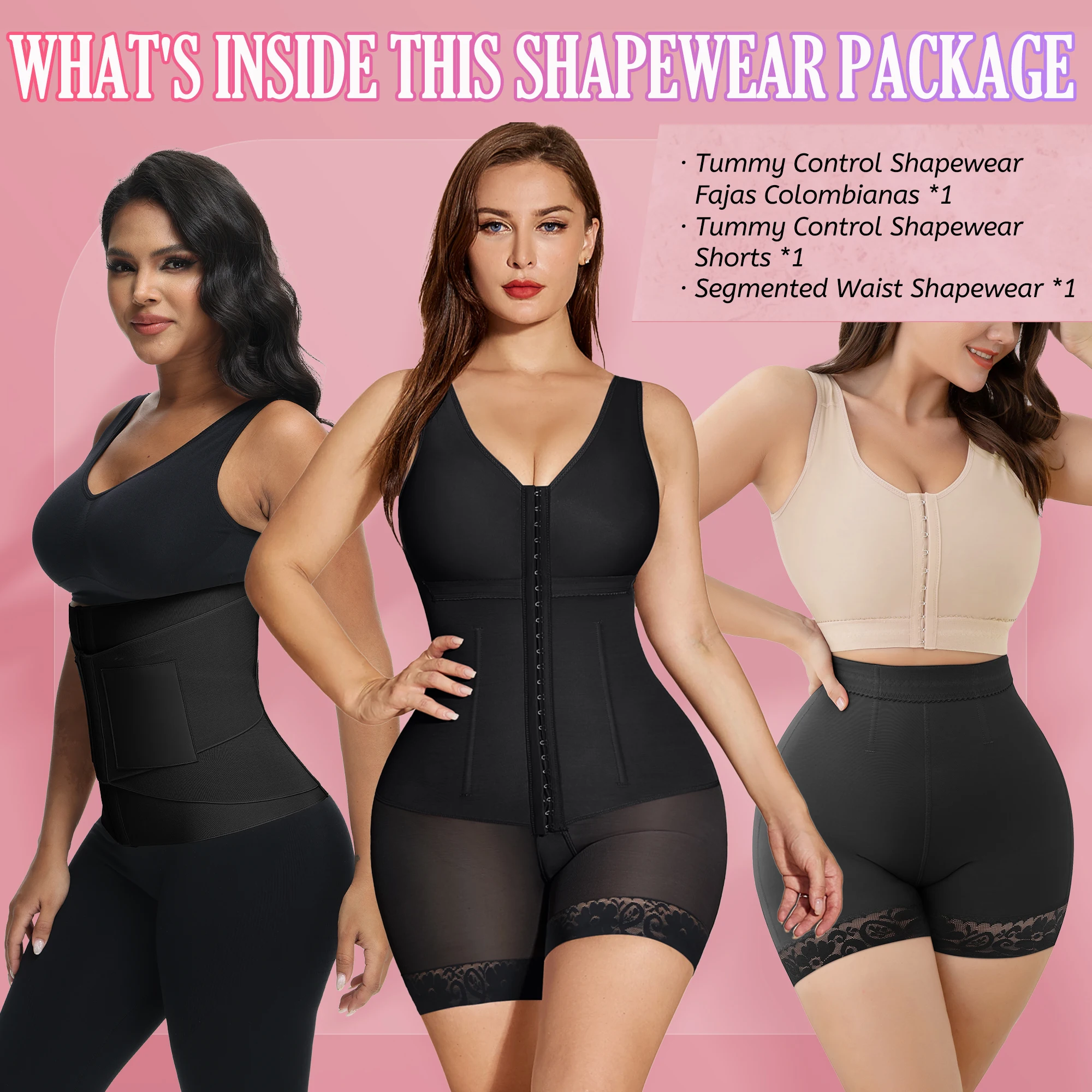 【Shapewear package】Fajas Colombianas High Compression Waist Trainer Slimming Butt-Lifting Losing Weight BBL Post Op Surgery