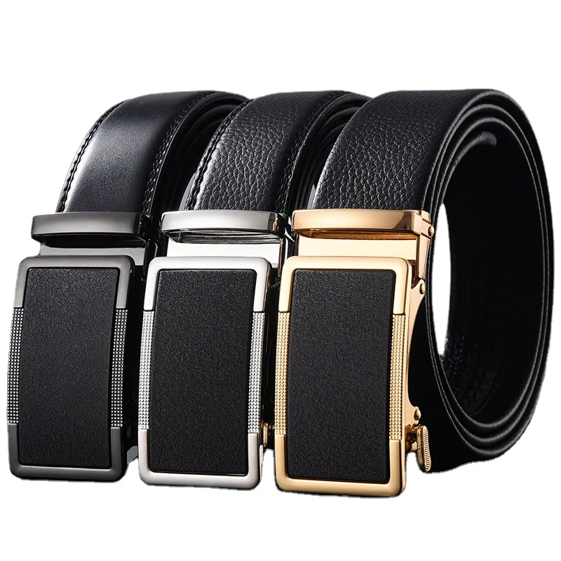 

3.5cm Genuine Leather Men's Belt Alloy Automatic Buckle Two-layer Cowhide Business Casual Belt for Men Wholesale