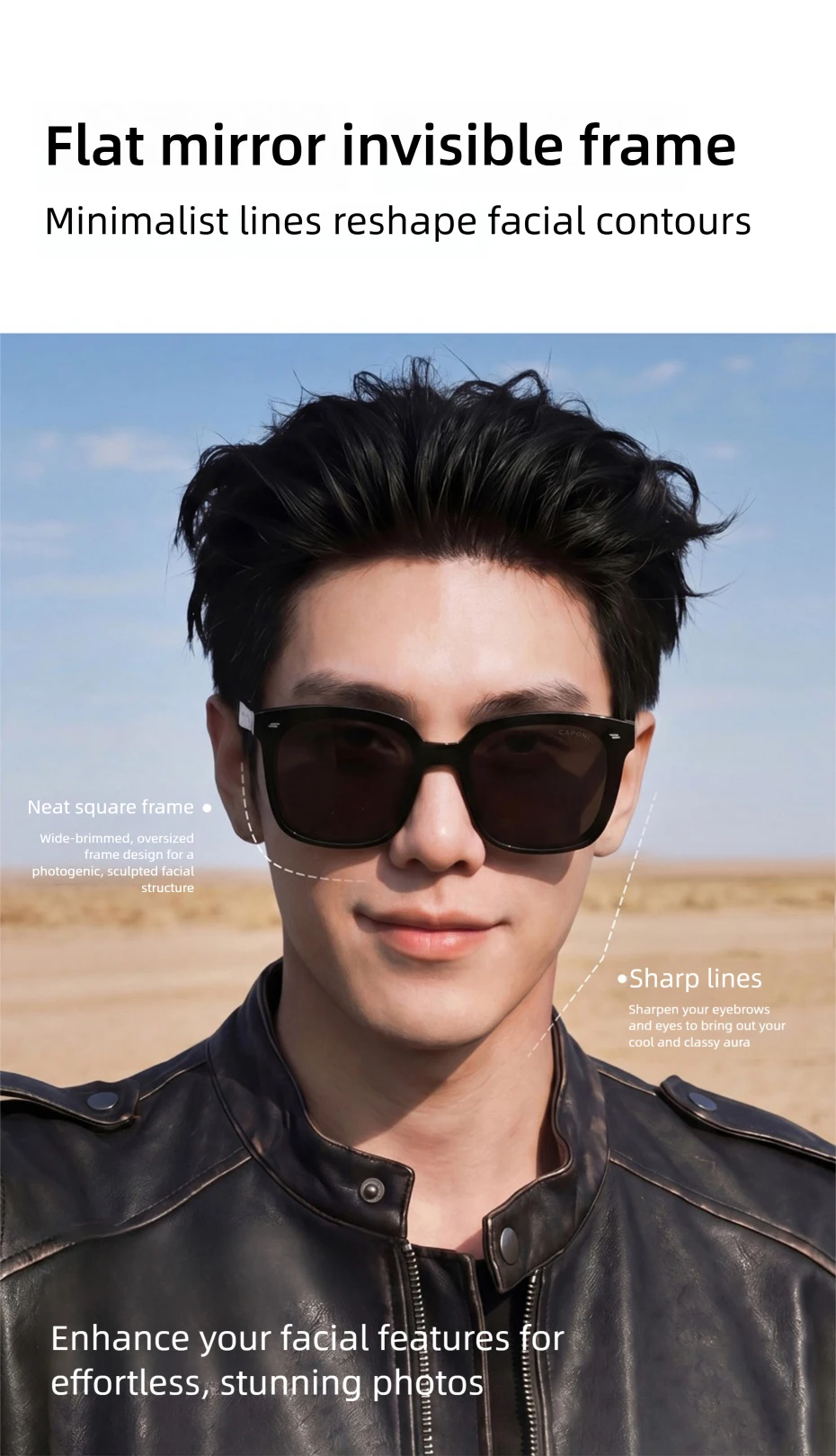 CAPONI Polarisierte Männer Sonnenbrille Outdoor Fahren Einteilige Linsen Quadratische Sonnenbrille Anti Glare UV400 Schützen Schwarz Schatten CP35709 – Detail 5