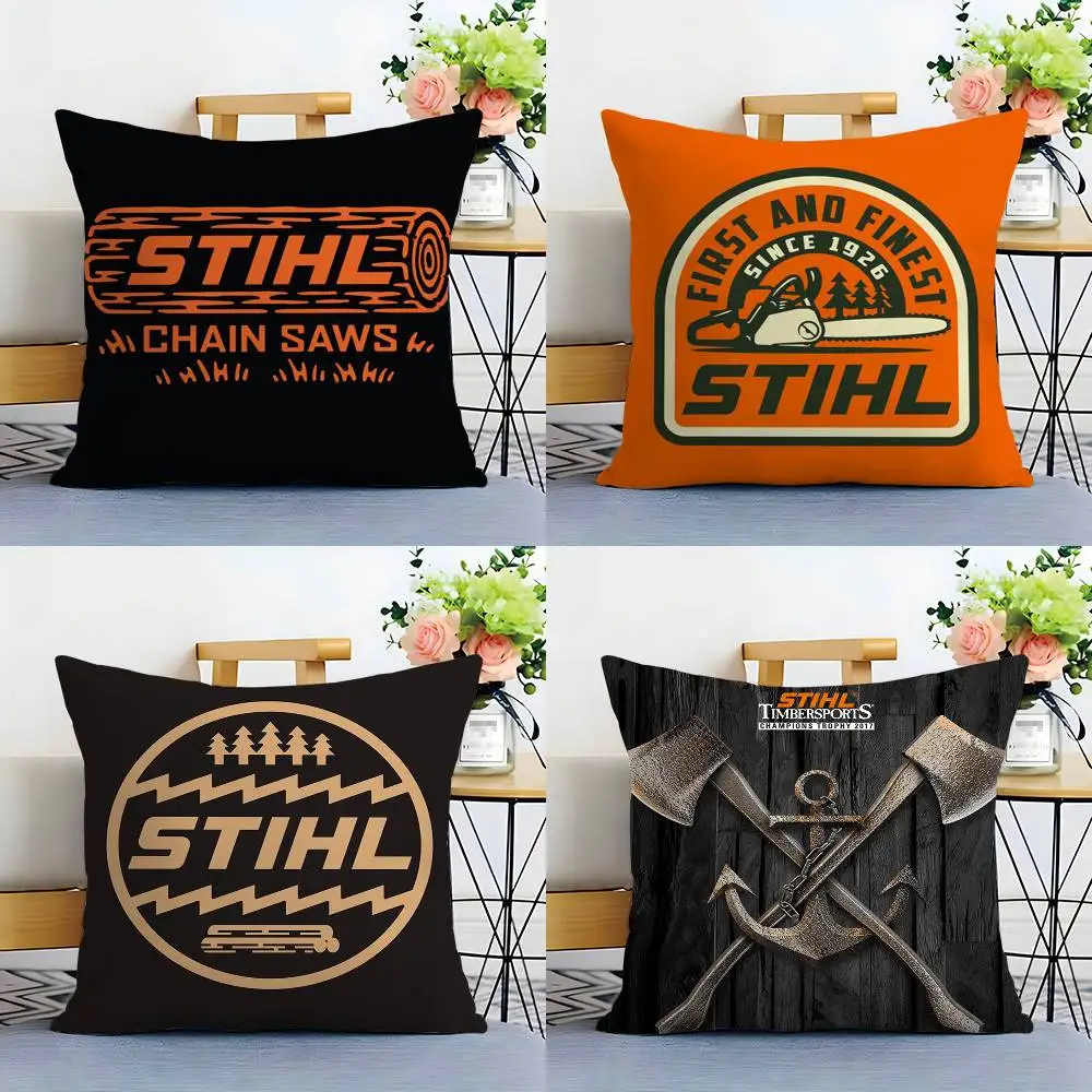 S-STIHLs Chainsaw Logger Pillow Case Sofa Decorative Home Double-sided Printing Short Plush Cushion Pillow Cover Holiday Gift
