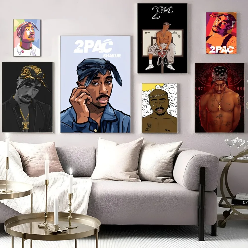 2Pac Tupac Amaru Shakur Movie Sticky Posters Retro Kraft Paper Sticker DIY Room Bar Cafe Aesthetic Art Wall Painting