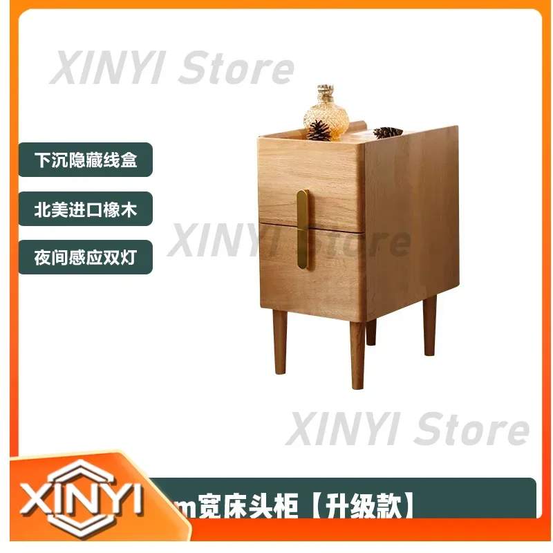 XL Smart Bedside Table 40 cm Wide 25 cm Deep Fingerprint Lock Oak Side Cabinet for Nordic Locker Log Color