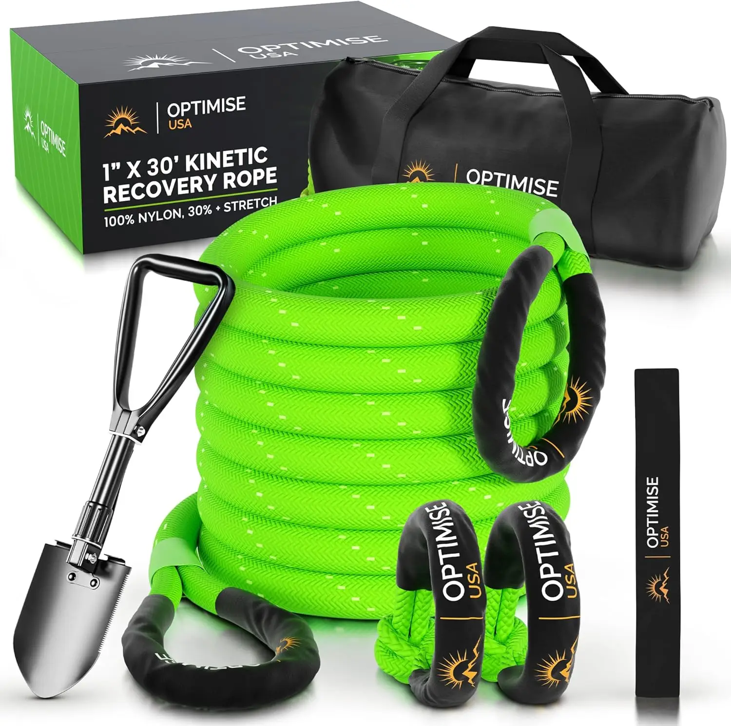 

Комплект сверхмощной кинетической веревки для восстановления объемом 1 дюйм x 30 футов, 4800 фунтов, буксировочным ремнем, мягкими дужками, лопатой и сумкой для грузовиков, внедорожников, квадроциклов, UTV