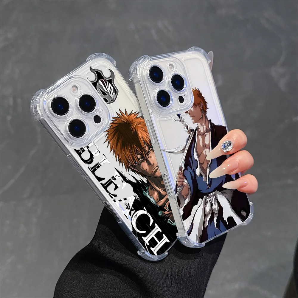 Hot Anime BLEACH Ichigo Phone Case For iPhone 16 15 14 13 12 11 Mini Pro Max X XR XSMax 7 8 Plus Anti Fall Transparent Cover