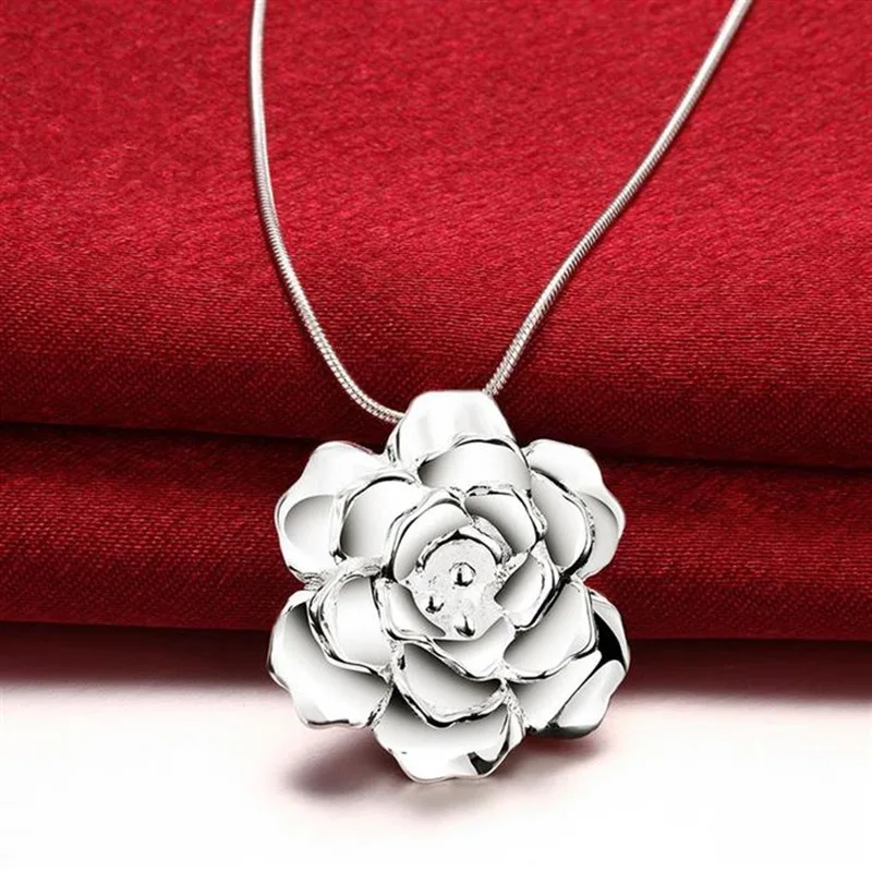 

925 Sterling Silver Necklace For Women 18 inches beautiful Blooming flowers Pendant Fashion gift Wedding party Jewelry