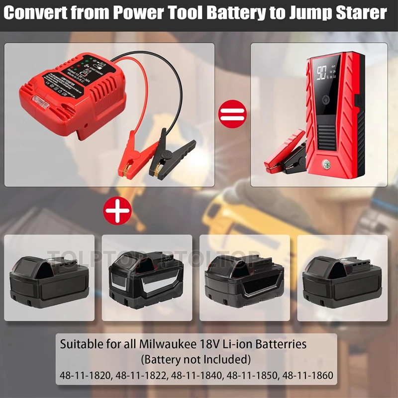 Imagem -03 - Carro Li-ion Bateria Jump Starting Adapter Auto Booster Cabos Jumper Cabos Acessórios para Makita Dewalt Milwaukee 11awg 18v 20v