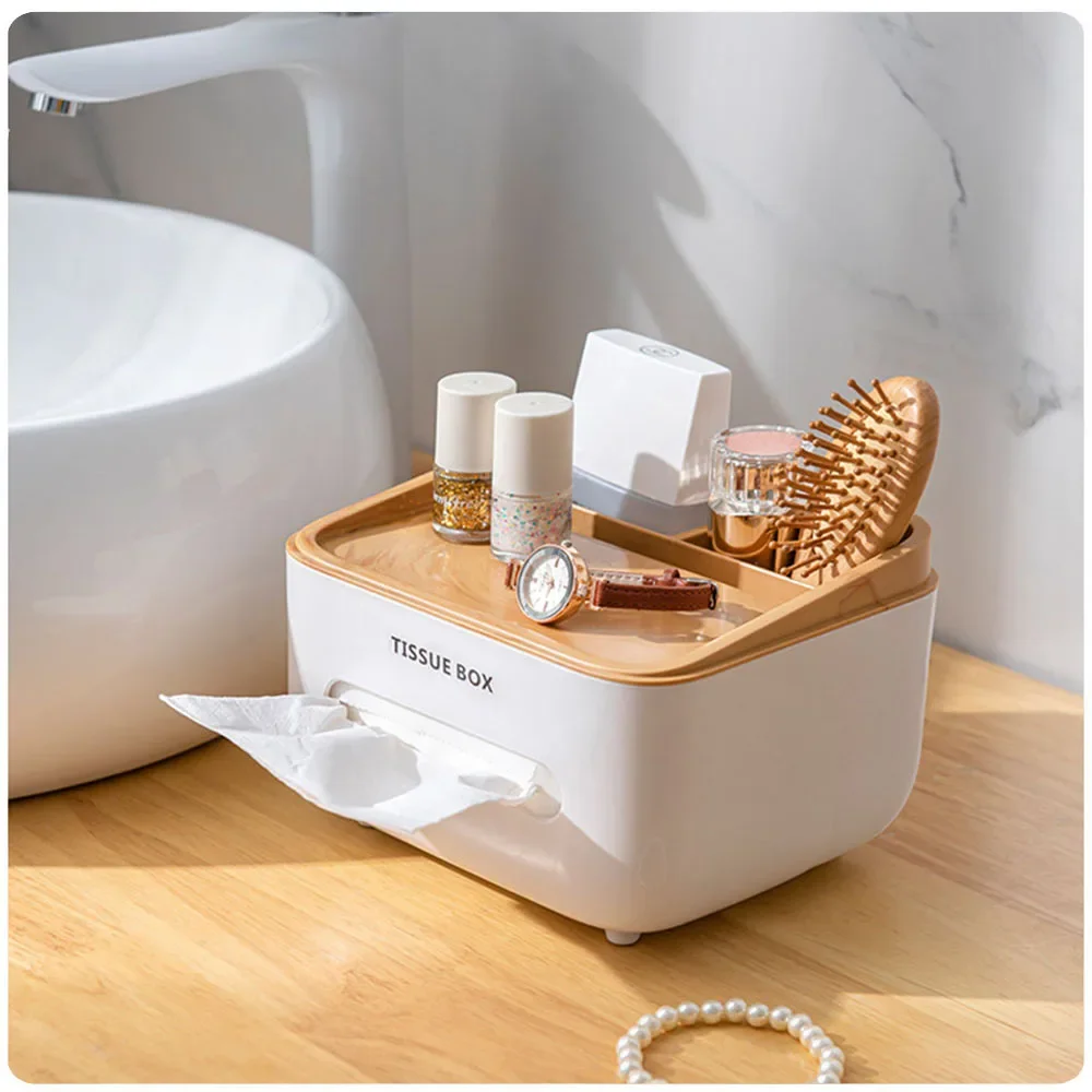 Tissue Box Organizer Cover Holder with Storage Napkin,Stationery Remote Control Box Decorative Tissue Pen Remote Organizer