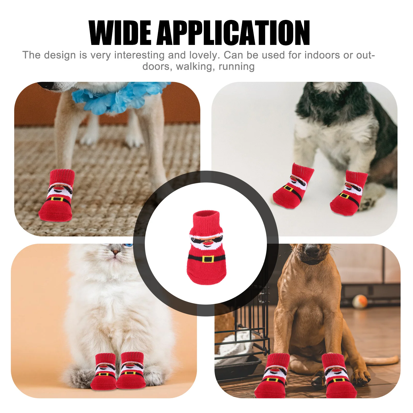 

4Pcs Pet Warm Socks Christmas Santa Claus Dog Sock Antiskid Breathable Wear-Resistant Paw Protectors Holiday Gift