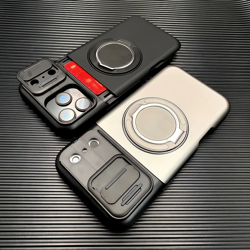 Luxury Armored Sliding Lens Cover Phone Case  for Iphone 17 16 15 14 13Pro Max 360° Rotating Bracket Insert Card Package Design view 6