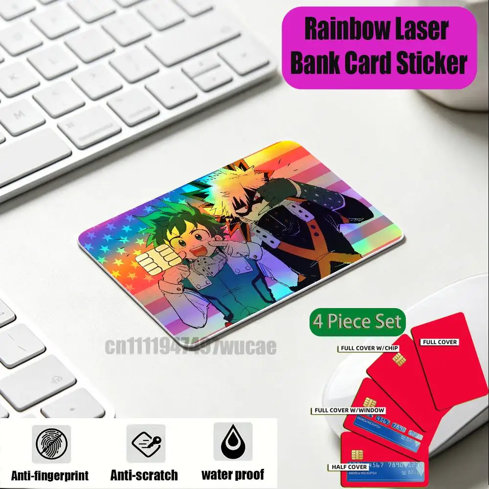 ID Access Card Cover Skin Rainbow Color Laser Stickers Film For BakuDeku Katsuki Bakugo Izuku Midoriya Credit Bank Sticker