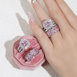 Huitan New Trendy Set Rings for Women Pink/White/Green/Black Cubic Zirconia Rings Gorgeous Wedding Accessories Eternity Jewelry