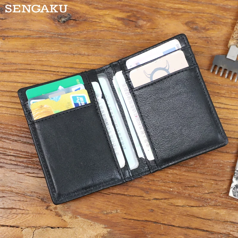 

Ultra Slim Genuine Leather Card Holder Wallet for Men Mini Thin Fold Credit Card Holders Small Men's Wallets ID Cardholder