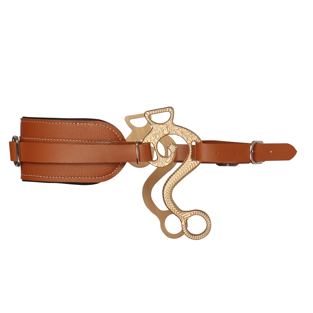 Brida de caballo de cuero acolchado marrón con banda para la nariz ajustable y cadena para acera, ideal para montar a caballo en inglés y occidental 2