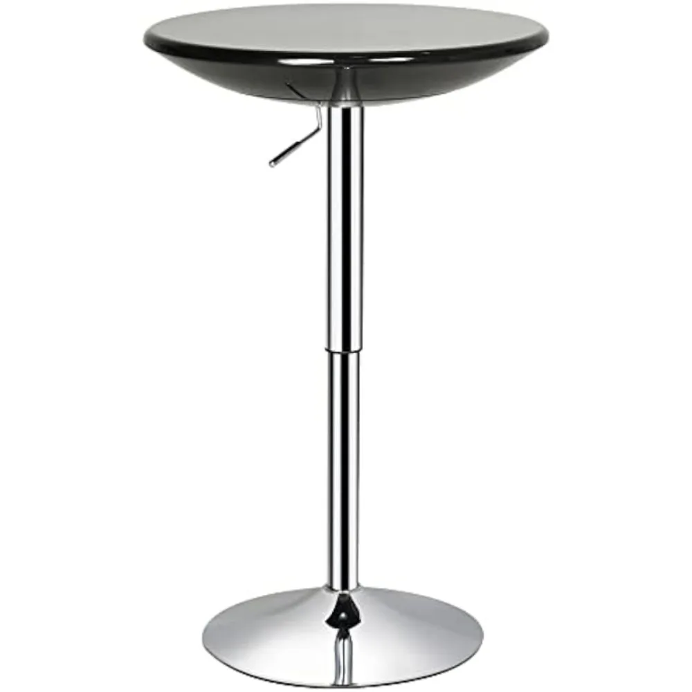 

Round Bar Table with Metal Base, Adjustable Counter Height Pub Table, 29.5"-38.25" H Tall Bistro Table, Black, Silver