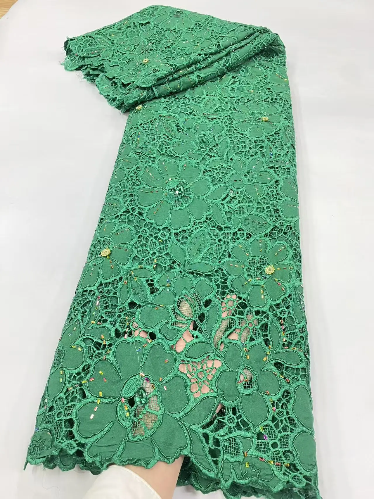 

African Milk Silk Cord Lace Fabric 2025 High Quality Lace French Chiffon Nigerian Guipure Cord Laces For Wedding Party 5 Hm202-1