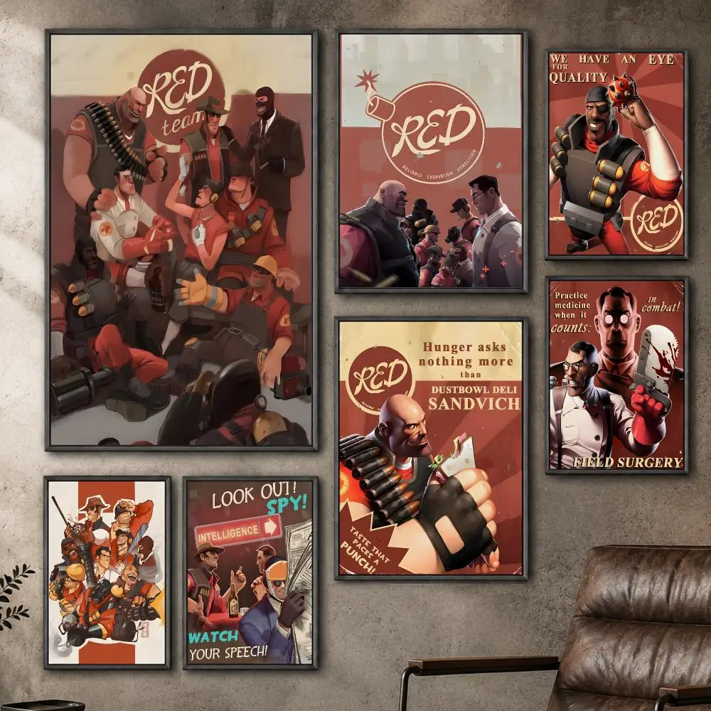 Game Team Fortress 2 Valve FPS Classes Poster  PP Self Adhesive Home Garage Dorm Bar Wall Decor Aesthetic Retro Gift
