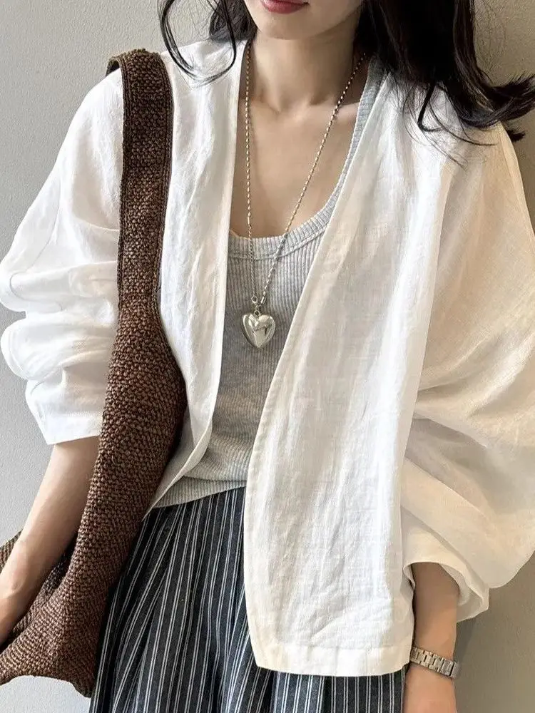 

Ele Flax Svel Outerwear Women's Lightweight Luxury Sun Protection irt Long Sve Top Korean Sle Loose Fit