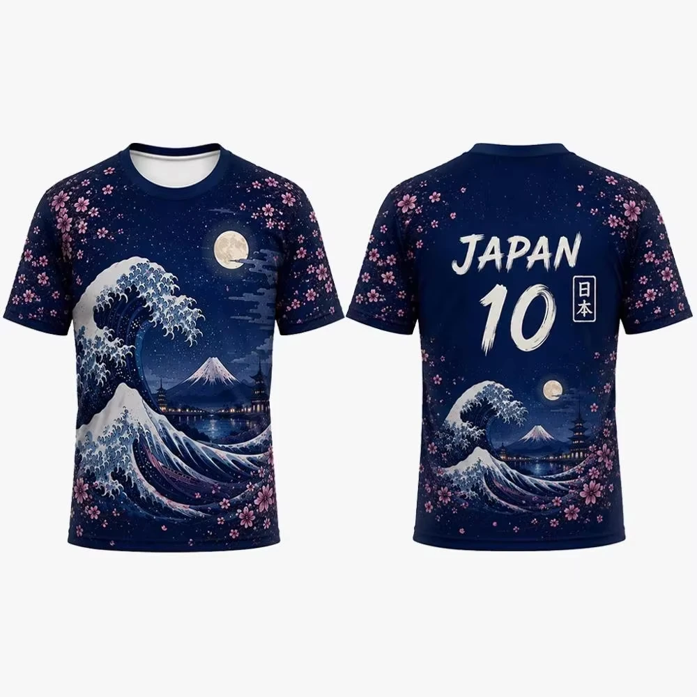 New Arrivals Unisex Wave Mountain Art Sport Tee Men Women Vintage Ocean Short‑Sleeve Tops Retro Cultural Casual Street‑Style Tee