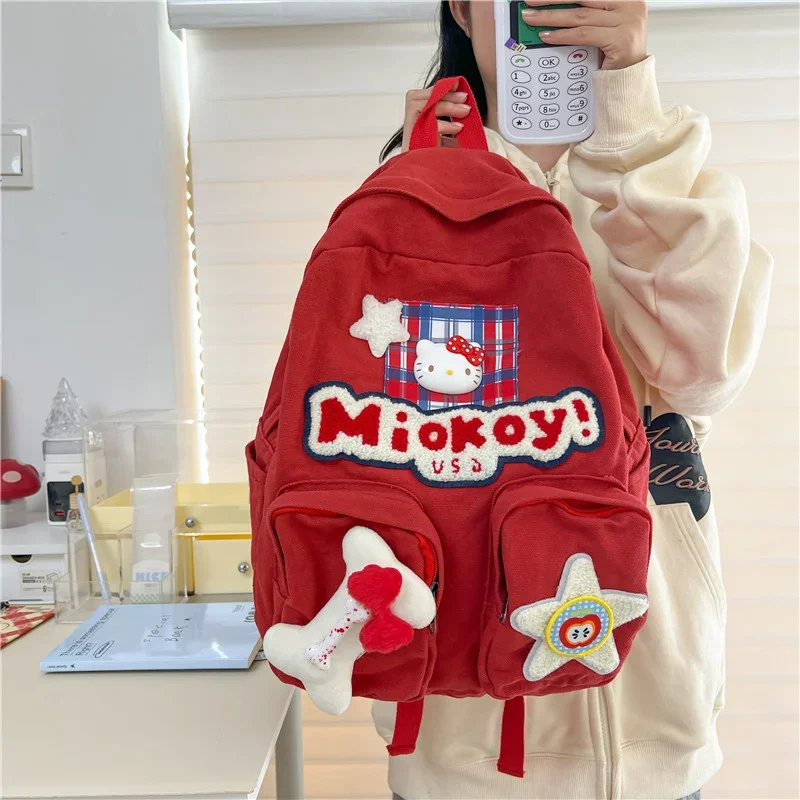 Sanrio New Hello Kitty Student Schoolbag Cute Cartoon Lightweight Stain-Resistant Shoulder Pad Large Capacity Backpack