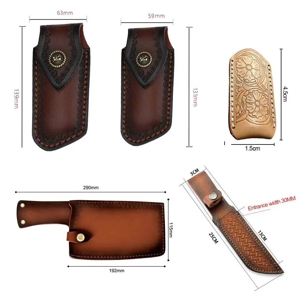 Brown Straight Knife Scabbard Tool Flashlight Belt Loop Case Holder Leather Sheath Pocket Hunt Camp Outdoor Carry Equipment