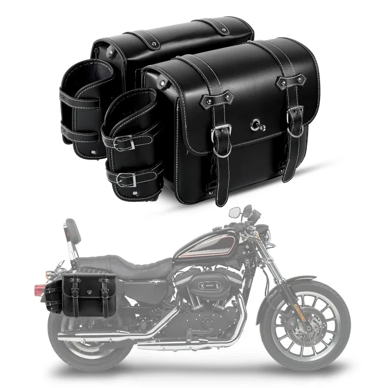 

1 Pair Universal Motorcycle Saddlebags Side Bags PU Leather Motorbike Modified Riding Bag Luggage Bags with Cup Holder