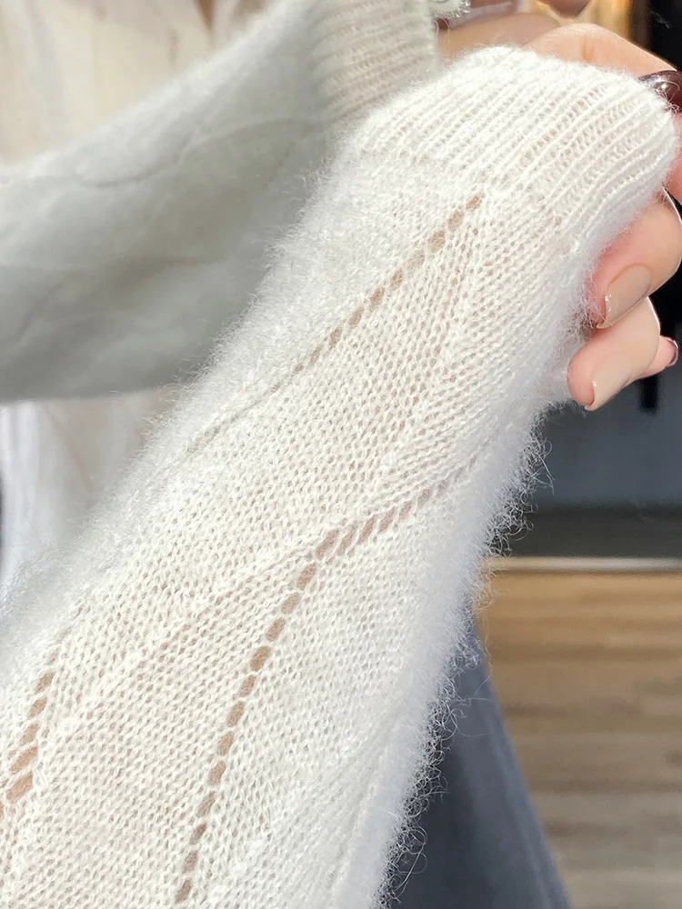 2025 New Fashion Women Sweater Spring 100% Pure Merino Wool Cardigan O-collar Jacket Female Clothing Grace Knitwear Tops