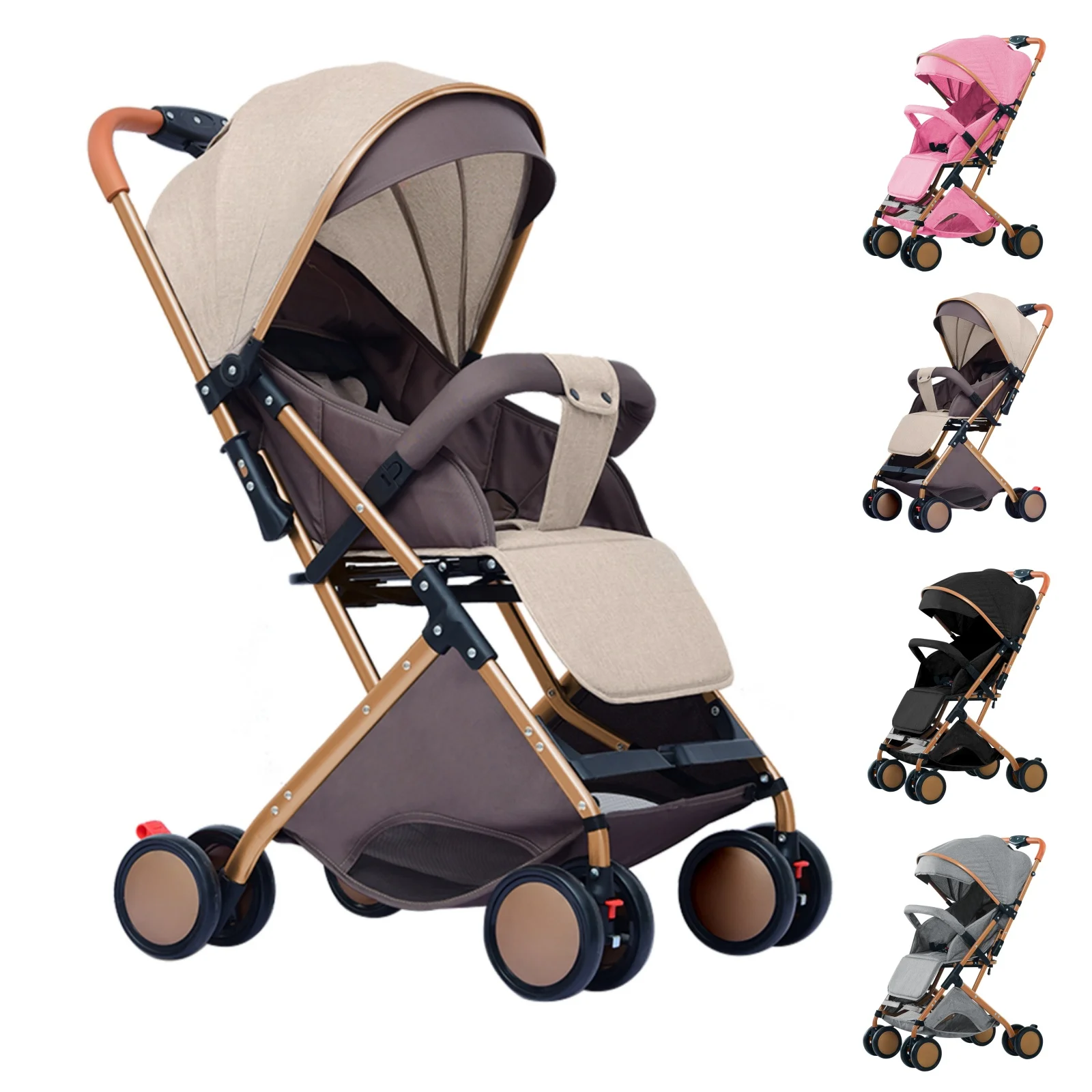 Cochecito de bebé, cochecito de bebé adecuado para niños de 0 a 6 años, puede sentarse, acostarse, empujar y tirar (con mosquitera)