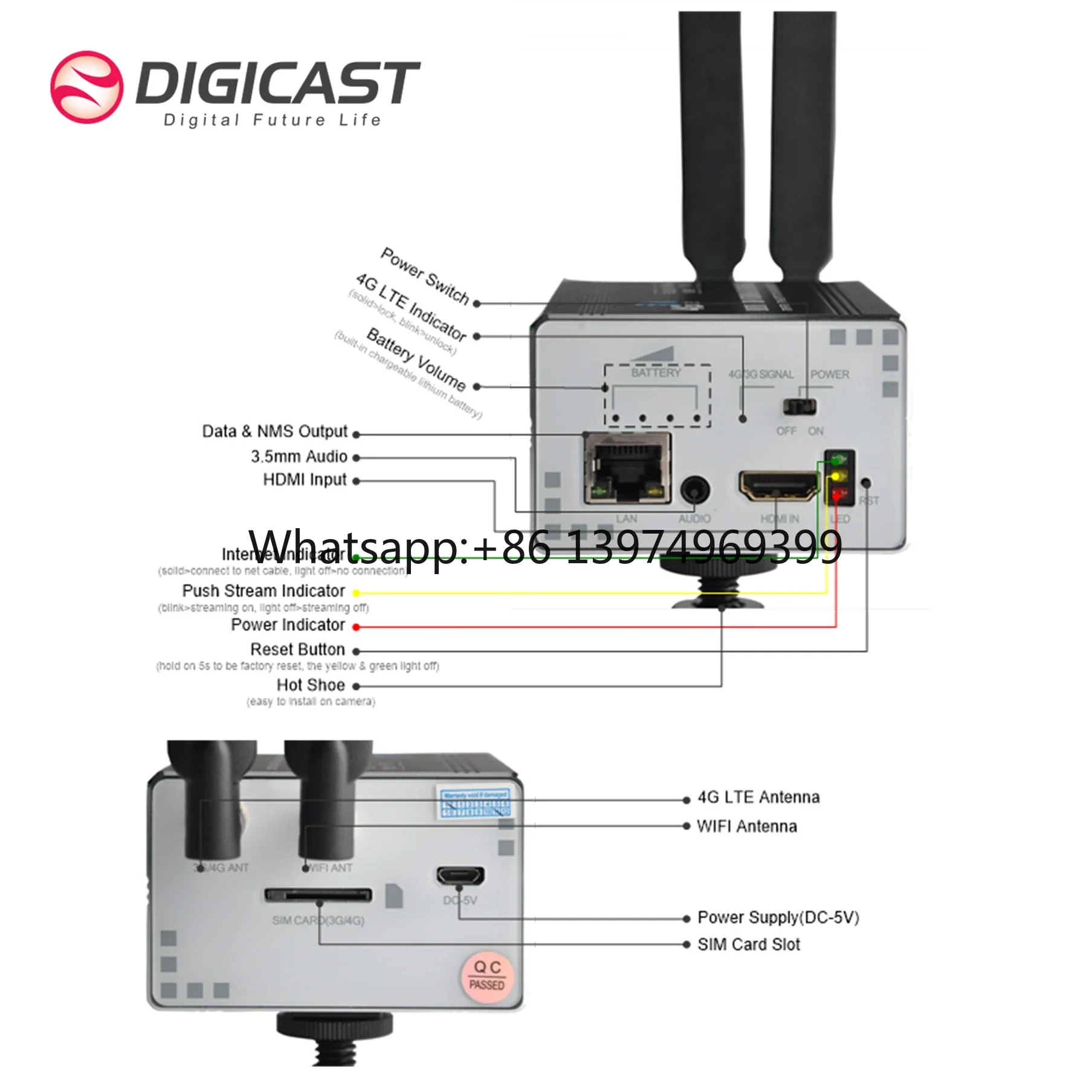 DIGICAST DMB-8900N High Quality Low Latency SRT HLS RTP HD Live Streaming Encoder hd Mi 4G LTE Encoder factory
