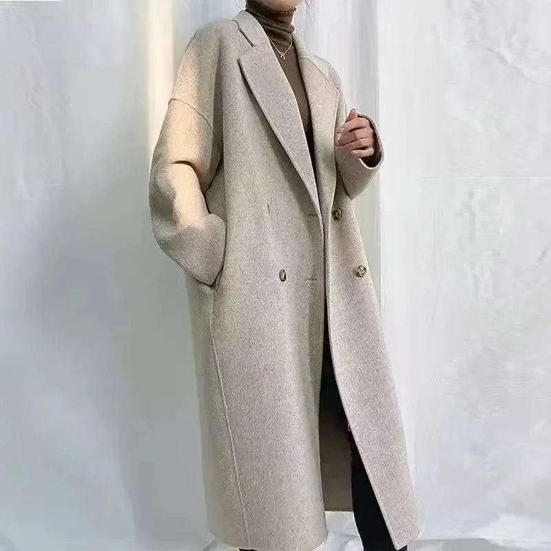 Francese stile pigro caldo femminile fresco inverno 2024 cintura classica retrò allentato donna cappotti di lana chic casual lungo cappotto lungo