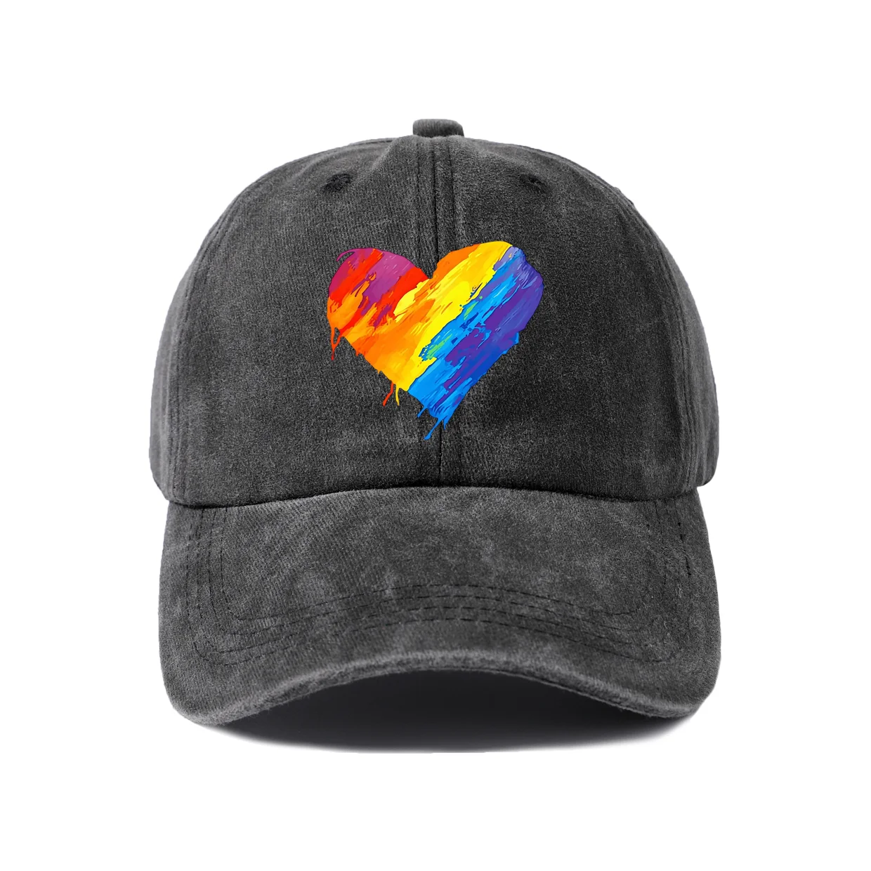 Rainbow Heart Graphic Baseball Cap, Vintage Washed Adjustable Unisex Dad Hat, Streetwear Gift