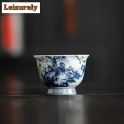 90ml Antique Blue And White Tea Cup Ink Flower And Bird Meditation Master Cup Tasting Guest Cup Personal Tea Bowl Kung Fu Teaset