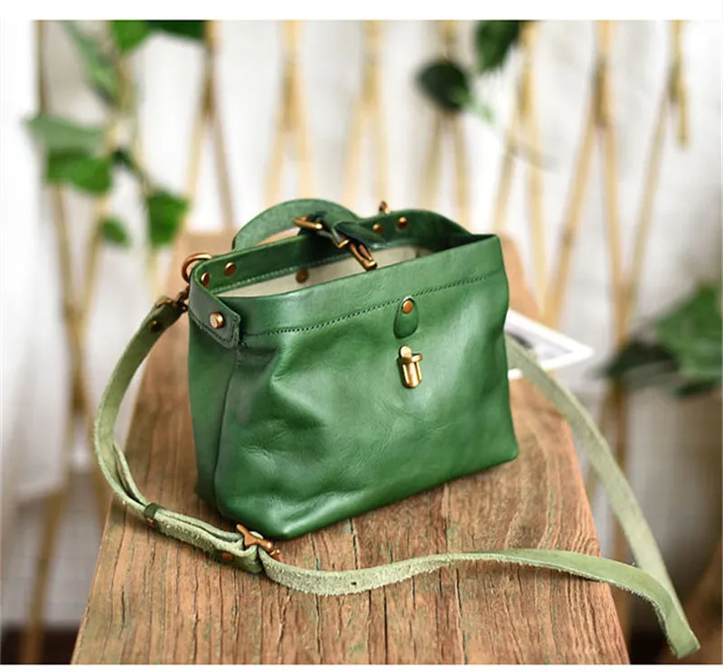 Designer-Schulter-Crossbody-Tasche aus echtem Leder für Damen, klein, grün, Vintage, lässig, echtes Rindsleder, niedliche grüne Mini-Handtasche für Damen