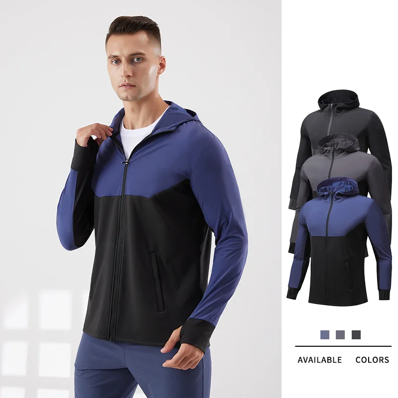 Thicker Fleece Sports Running Jacket Men's Patchwork Windproof Hoodie Sportswear Fitness Gym Joggers Hooded Workout Zipper Tops