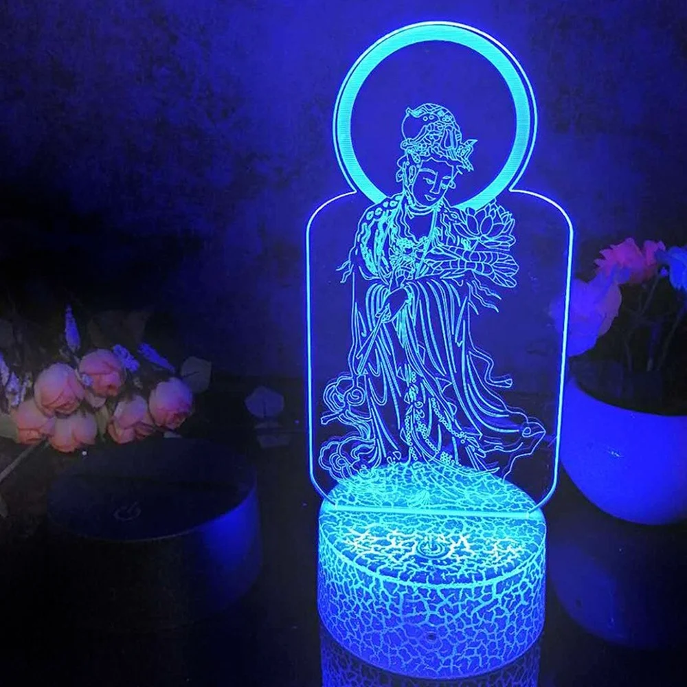 Buddhist Decorative Bedside Lamp Remote Control 3d Night Light LED Touch Acrylic Cartoon Small Table Lamp Bedroom Decor Gift