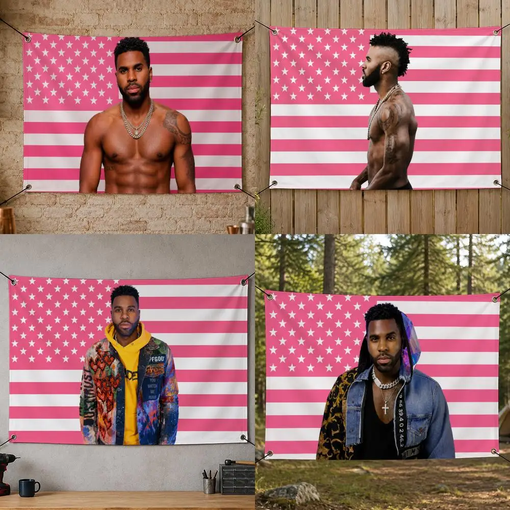 Music Modern Iconic Beloved Awarded Star J-Jason Derulo Flags Flag Banner for Bedroom Dorm Party Home Living Room Game Room Gift