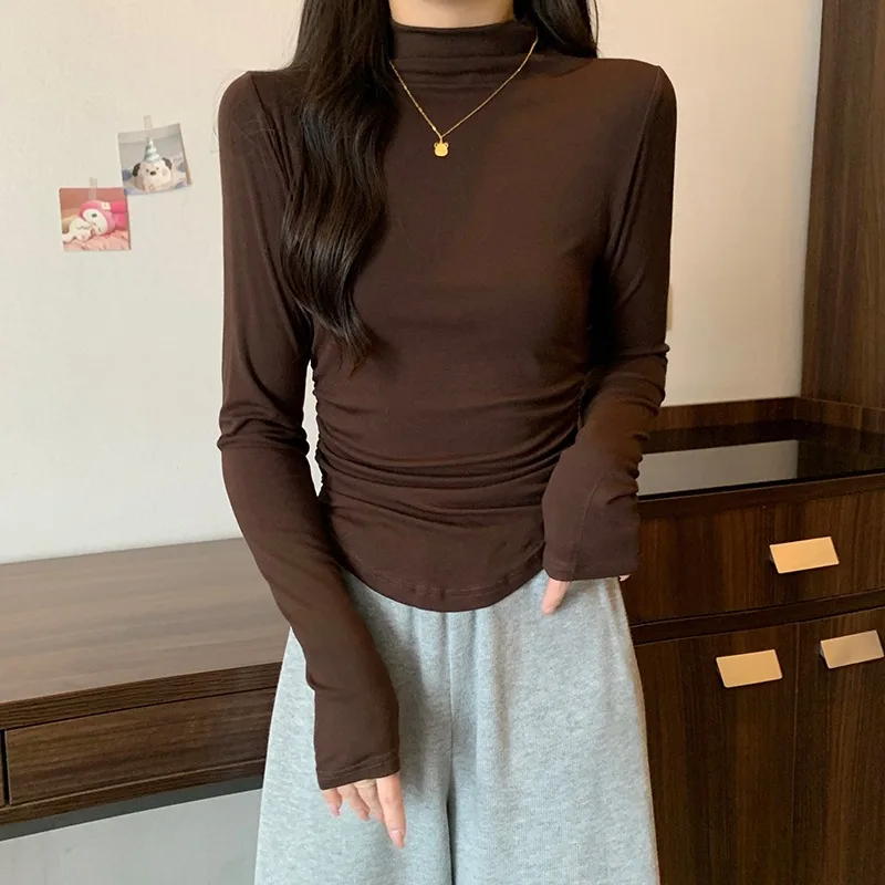 Autumn Loose Tshirt Long Sleeve Shirt Women Casual Shirt Korean Tees Office Lady T-shirt Long Sleeve Solid Top Elegant 28854