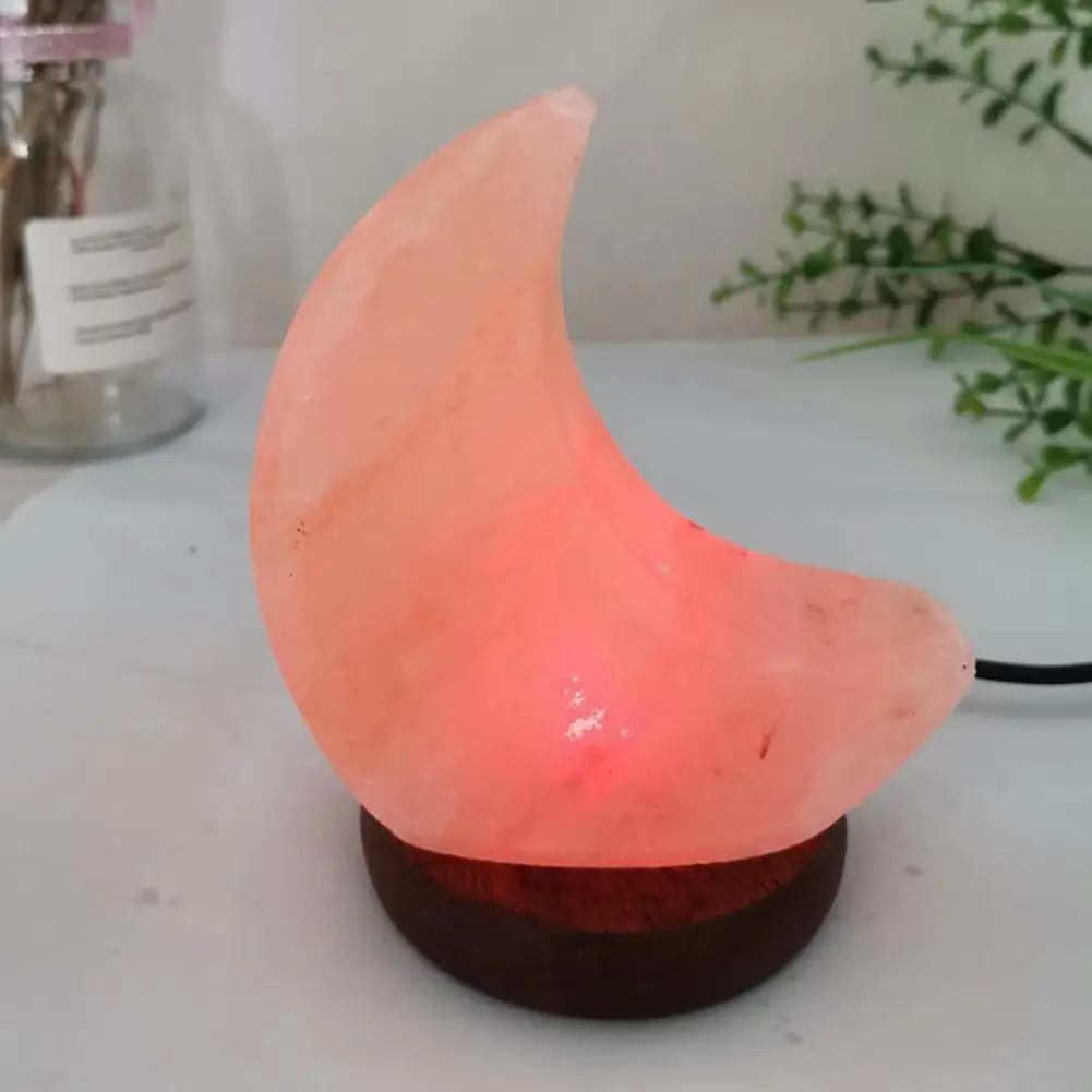 USB 야간 조명 달 모양 색상 변경 조명, 장식용 LED 인조 크리스탈 소금 램프, 가정용 나무 기반
