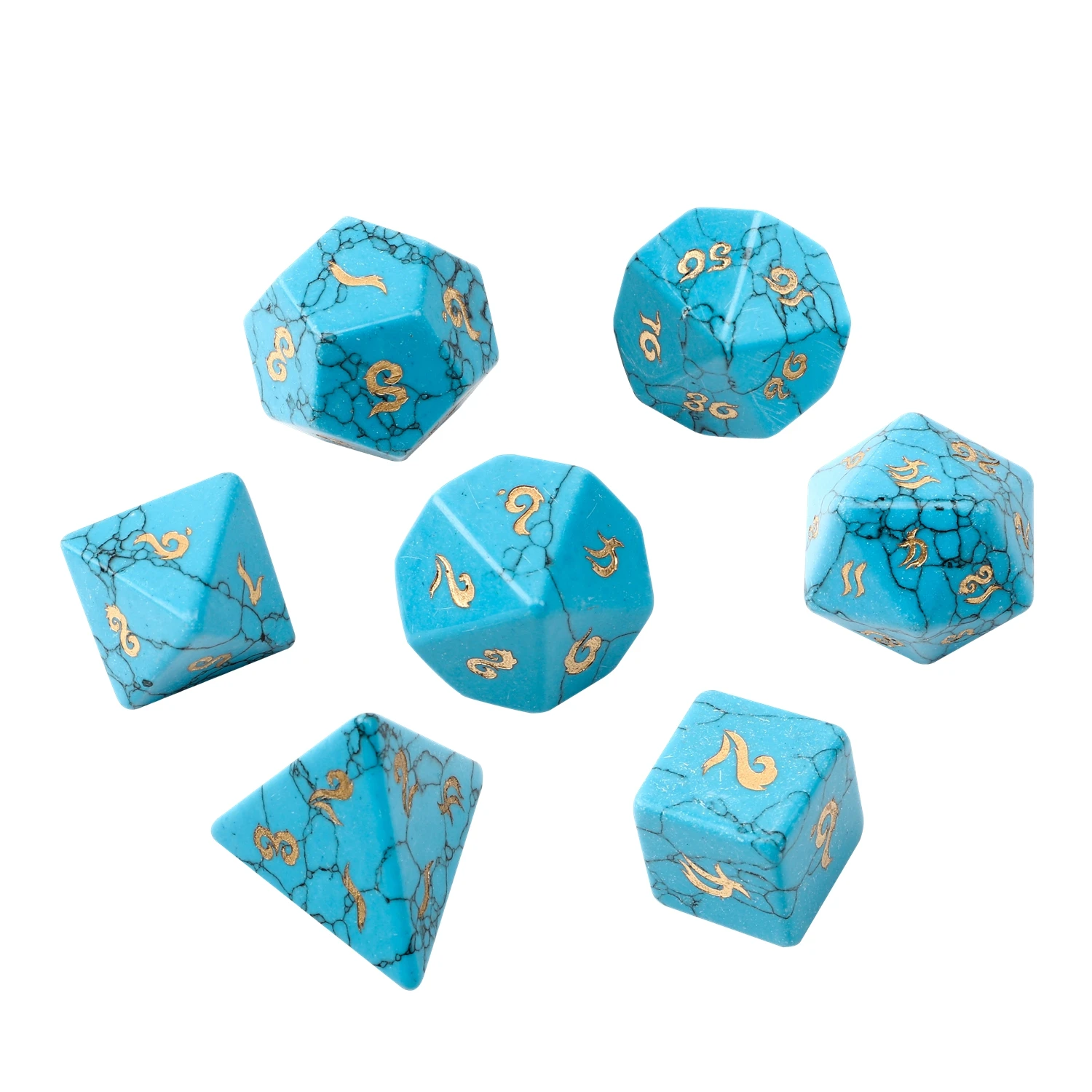 Spot Goods Synthetic Blue Turquoise Polyhedral DND Stone Dice Ornaments Jewelry Custom Font Symbol Pattern Logo Free Shipping