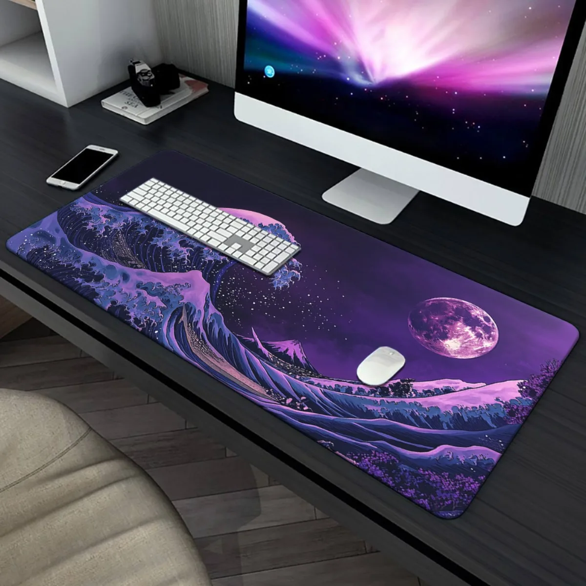 لوحة الماوس المطبوعة عالية الوضوح بنمط القمر المموج الأرجواني مصنوعة من المطاط، وهي مضادة للانزلاق وسهلة التنظيف #5