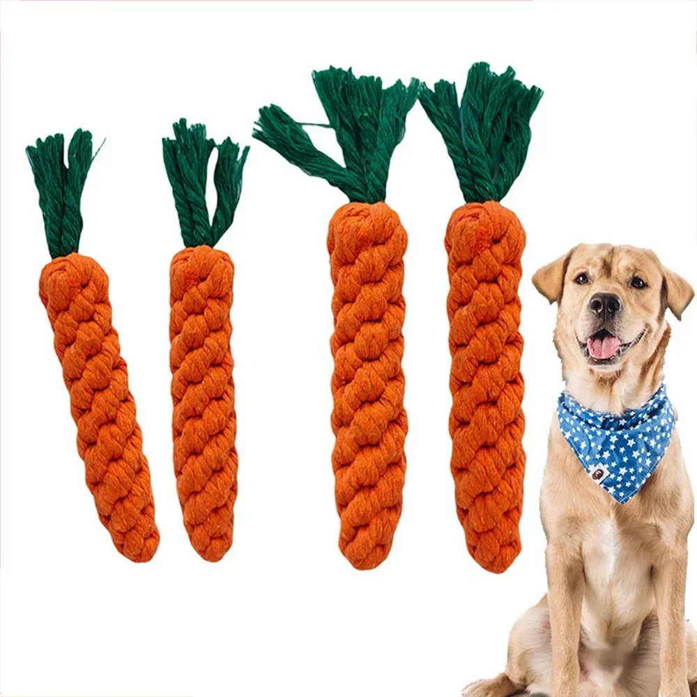 1Pcs Carrot Dog Bite Rope Pet Dog Toys Safe Durable Braided Bite Dog Chew Toys Resistant Puppy Molar Cleaning Teeth Cotton Rope