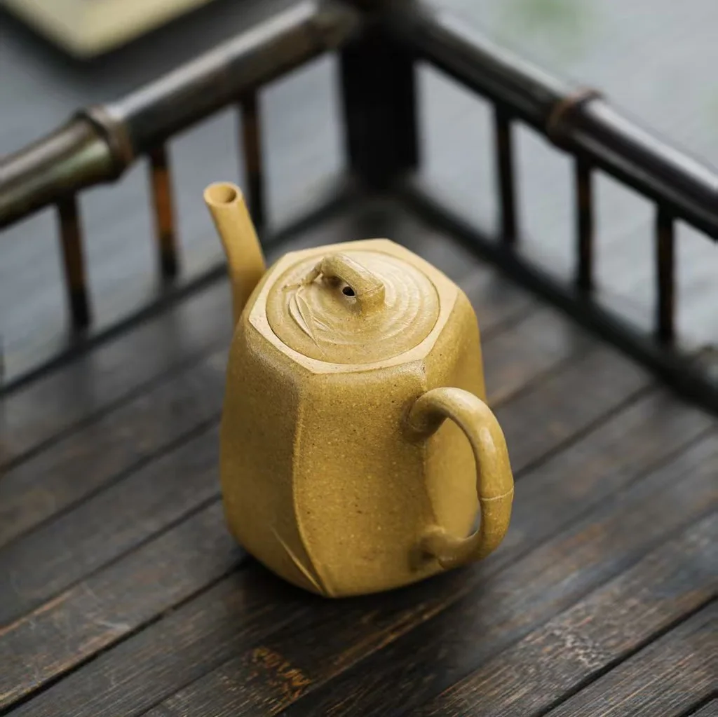 High Quality Real Yixing Jasaho Zisha Clay Teapot Pure Handmade Hexagonal Dazzling Bamboo Egg-Shell Porcelain Small Product Pot