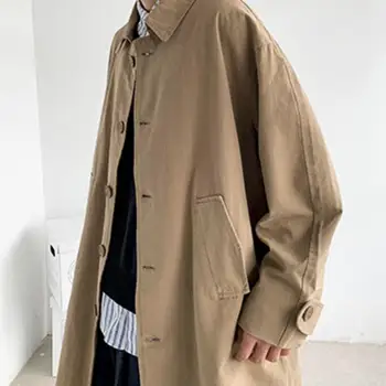 Men's Long Single-Breasted Trench Coat 4 Men's Wear 2025 Autumn Fashion New Single Breasted Trench Clothes Male Long Coat Loose Overcoat Trend Handsome Casual Windbreak 4