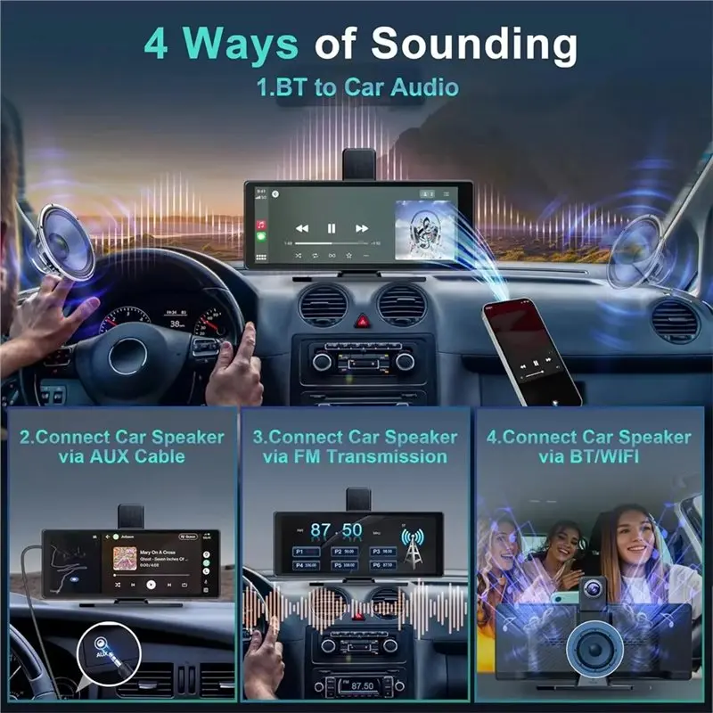 

A97I-For Carplay Android Auto Wireless 10.26" 4K 360° Rotation Dash Cam Backup Camera Screen For Car Stereo 1080P