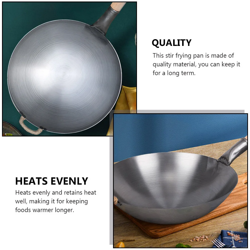 

1 шт., железный вок с антипригарным покрытием и деревянной ручкой, практичная сковорода для домашнего барбекю, жареные картофельные яйца, серые