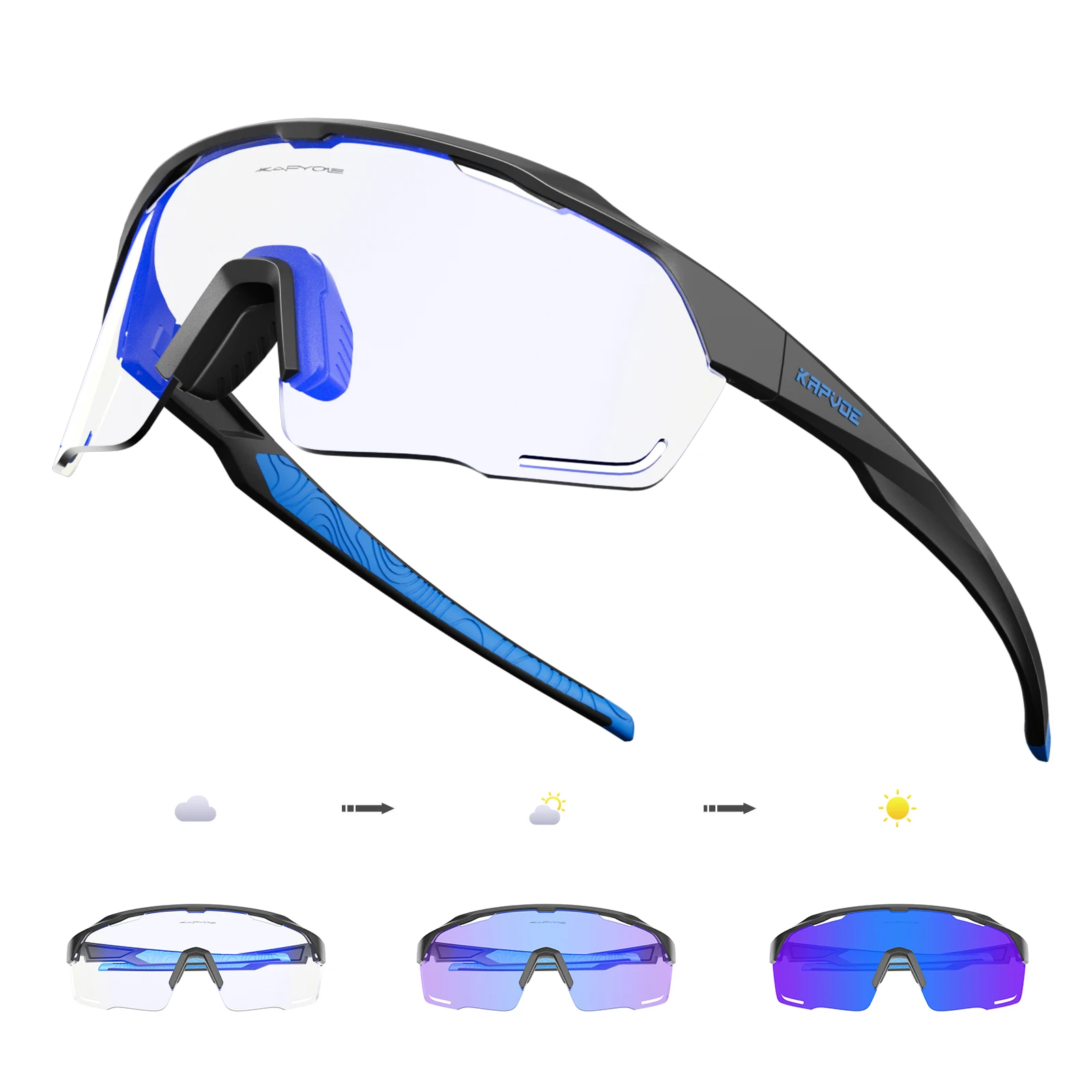 KAPVOE Fahrradbrille Photochrome Sonnenbrille Sportbrille MTB Outdoor Rennrad Fahrradbrille UV400 Herren Damen 4