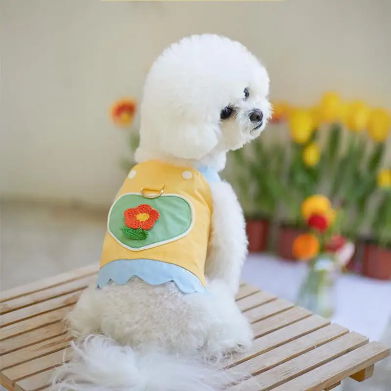 Dog Dress Summer Thin Chest Vest With Rope Cute Flower Slip Skirt For Puppy Fadou Teddy Bear Cat Vest Clothing Dog Clothes Dress