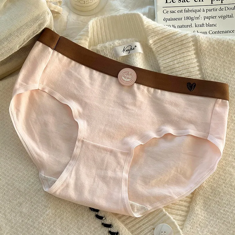 SP&CITY Love Heart Print Cotton Underwear for Women Mid Waist Sweet Breathable Seamless Panties Sports Comfort Soft Daily Briefs